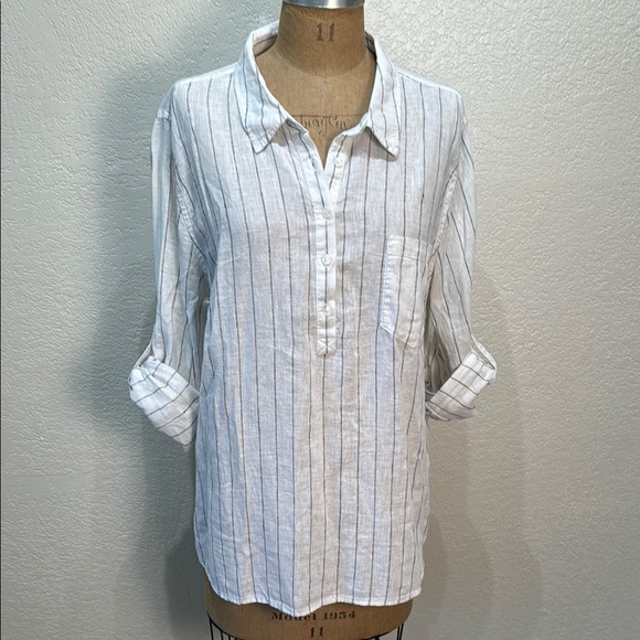 Gap Striped White Button-Up‎ Long Sleeve  Boyfriend Fit Women Top XL NWT - Picture 1 of 11